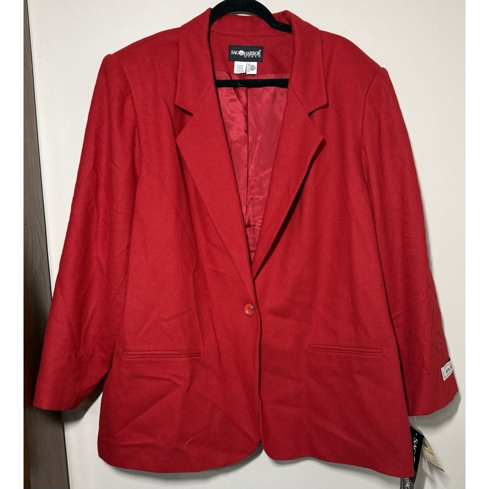 Sag Harbor Woman 100% Wool Blazer Jacket Women Plus Size 24W Red Button NWT 9714